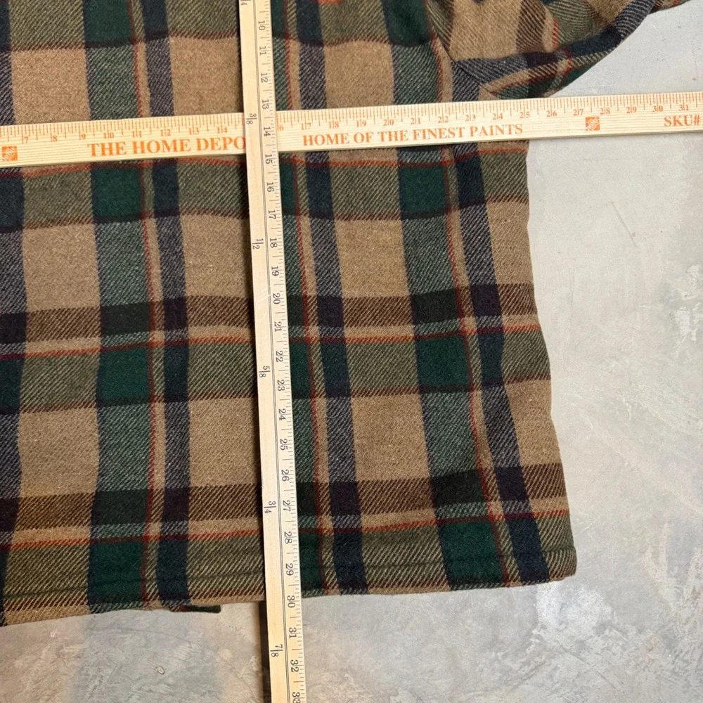 Woolrich Mens Vintage Plaid Sherpa Lined Flannel Shirt Jacket Brown Green Medium